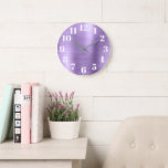 Modern Faux Light Amethyst Purple Foil Large Clock<br><div class="desc">Digital art girly glam light purple, amethyst and lavender faux foil digital art graphic with bold white fat face numbers.
Modern elegance. Girly glam design.
The brushed metal foil digital art element prints like a photo on the wall clock.</div>