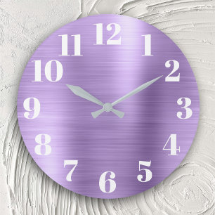 Modern Faux Light Amethyst Purple Foil Large Clock