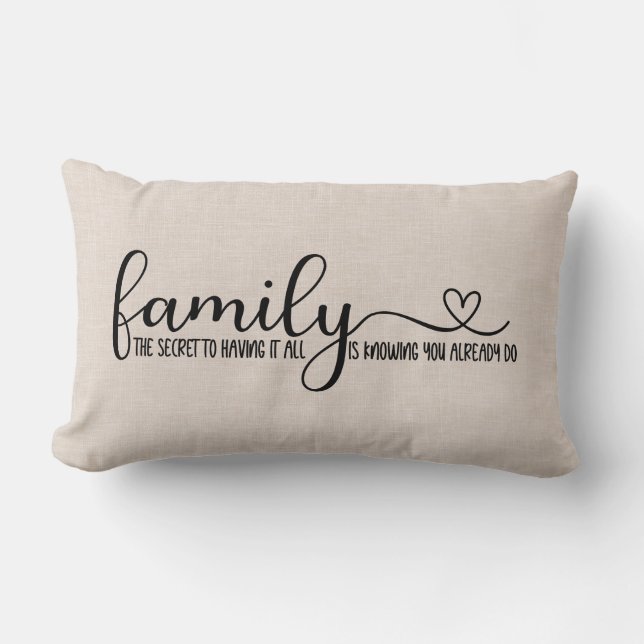 Modern Faux linen family quote  Lumbar Pillow (Front)