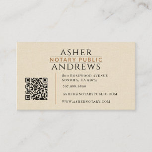 Modern Faux Linen Notary Public QR Code Business Card