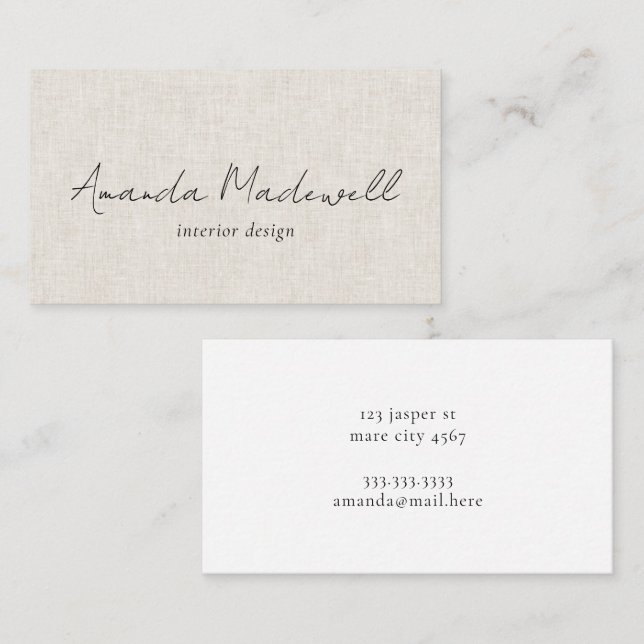 Modern Faux Linen Signature Script Name Business C Business Card (Front/Back)
