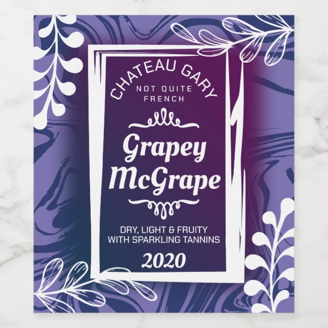 Modern faux marble custom colour personalized wine label (Single Label)
