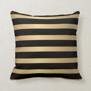 Modern Faux metallic Gold and Black striped Throw Pillow