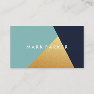 Modern Faux Navy, Blue White Gold Geometric Block Business Card