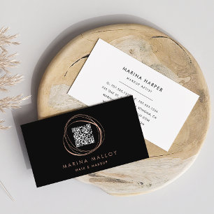 Modern Faux Rose Gold Abstract Circle QR Code Business Card