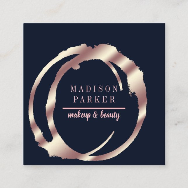 Modern Faux Rose Gold Abstract Square Business Card (Front)