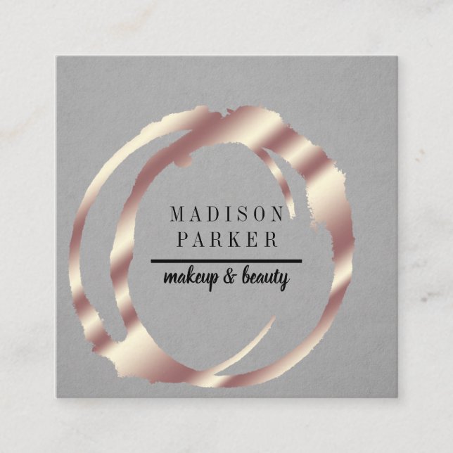 Modern Faux Rose Gold Abstract Square Square Busin Square Business Card (Front)