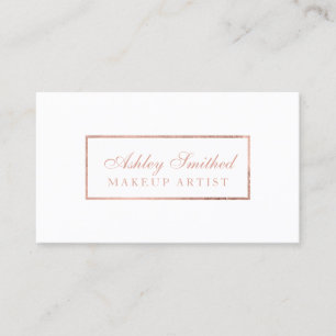 Modern faux rose gold blush white simple makeup business card