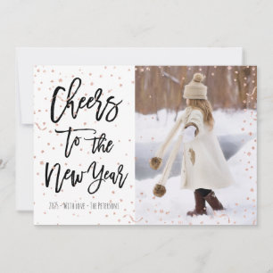 Modern faux rose gold confetti New Year typography Holiday Card