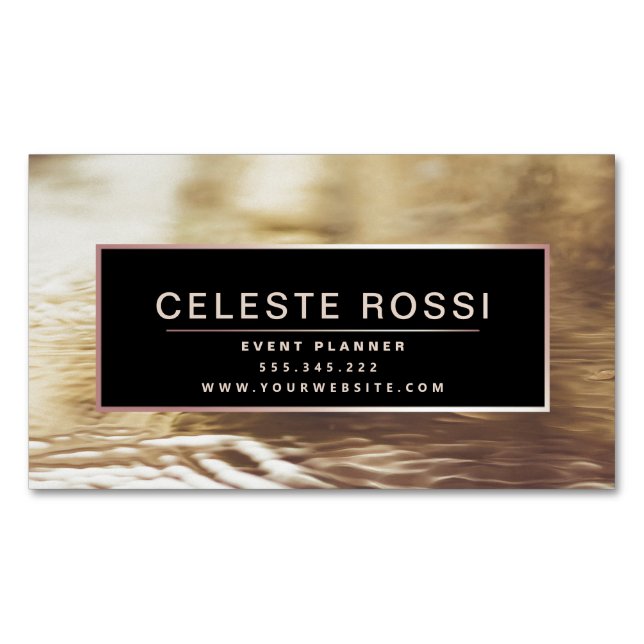 Modern faux rose gold foil black deluxe 	Magnetic business card (Front)