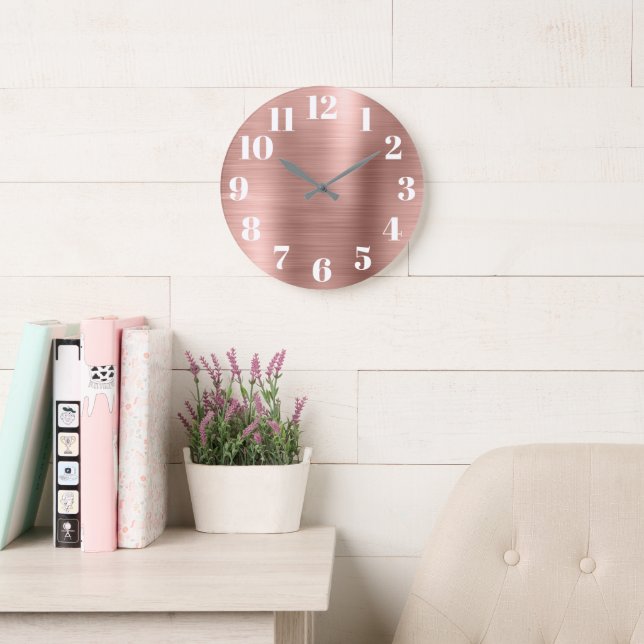 Modern Faux Rose Gold Foil Large Clock (Reading Room)
