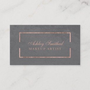 Modern faux rose gold frame grey cement makeup business card