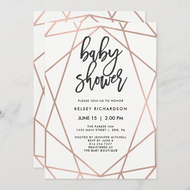 Modern Faux Rose Gold Geometric | Baby Shower Invitation (Front/Back)
