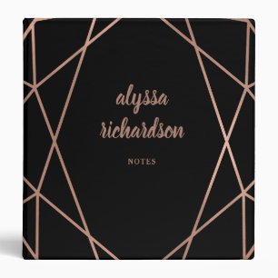 Modern Faux Rose Gold Geometric on Black Binder