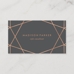Modern Faux Rose Gold Geometric on Charcoal Grey Business Card
