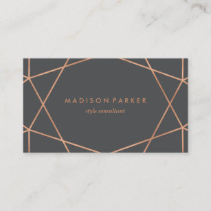 Modern Faux Rose Gold Geometric on Charcoal Grey Business Card