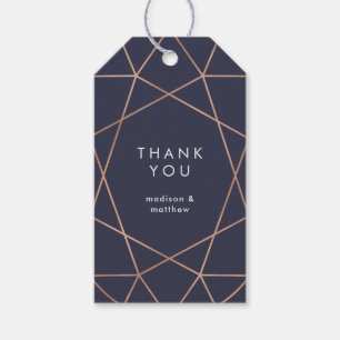 Modern Faux Rose Gold Geometric on Dark Blue Gift Tags
