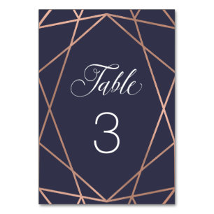 Modern Faux Rose Gold Geometric on Midnight Blue Table Number
