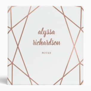 Modern Faux Rose Gold Geometric on White Binder