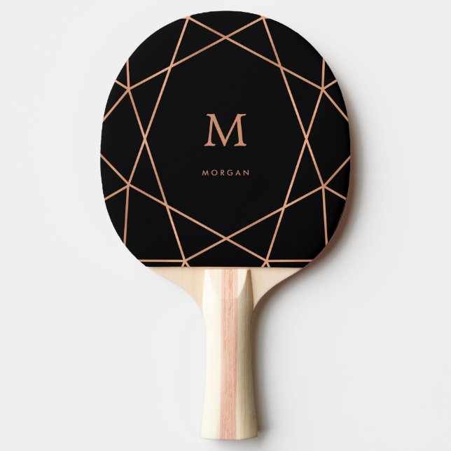 Modern Faux Rose Gold Geometric with Monogram Ping Pong Paddle (Front)