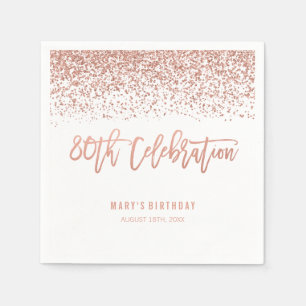 Modern Faux Rose Gold Glitter 80th Birthday Napkin