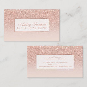 Modern faux rose gold glitter blush ombre notary business card