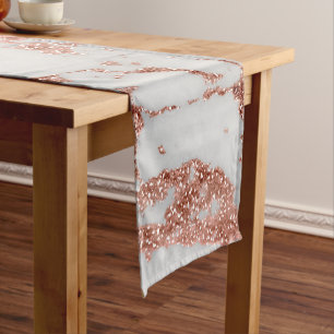 Modern faux rose gold glitter marble texture image short table runner