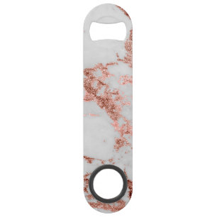 Modern faux rose gold glitter marble texture image speed bottle opener