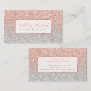 Modern faux rose gold glitter silver ombre makeup business card