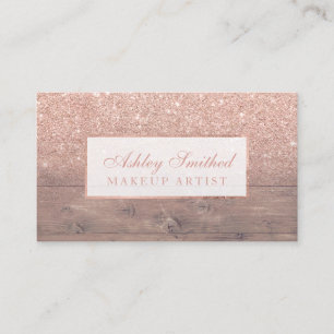 Modern faux rose gold glitter wood ombre makeup business card