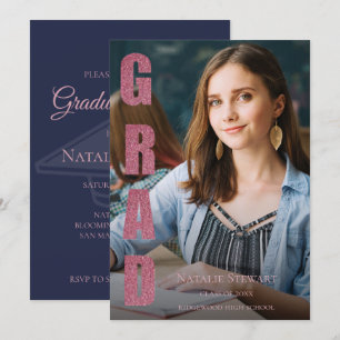 Modern Faux Rose Gold GRAD Photo Graduation Invitation