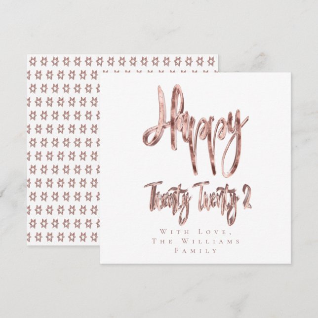 Modern Faux Rose Gold Happy New Year 2022 Holiday Card (Front/Back)