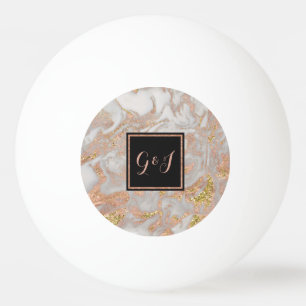 Modern Faux Rose Gold Marble Monogram Couples Ping Pong Ball