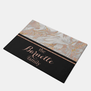 Modern Faux Rose Gold Marble Monogram Family Doormat