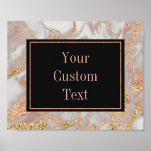Modern Faux Rose Gold Marble Swirl Custom Text Poster