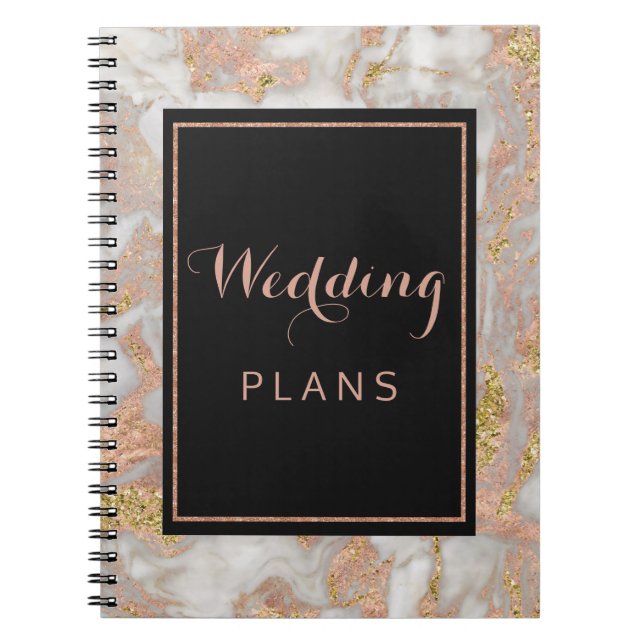 Modern Faux Rose Gold Marble Wedding Planner Notebook (Front)
