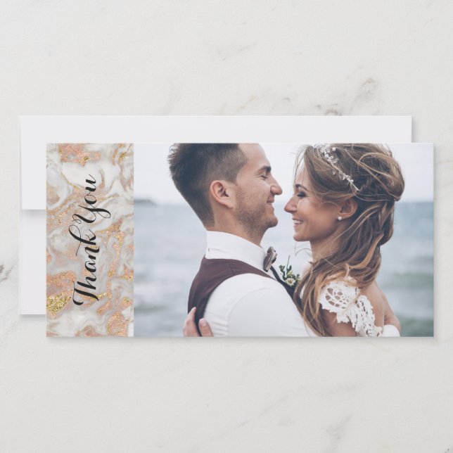 Modern Faux Rose Gold Marble Wedding Thank You (Front)