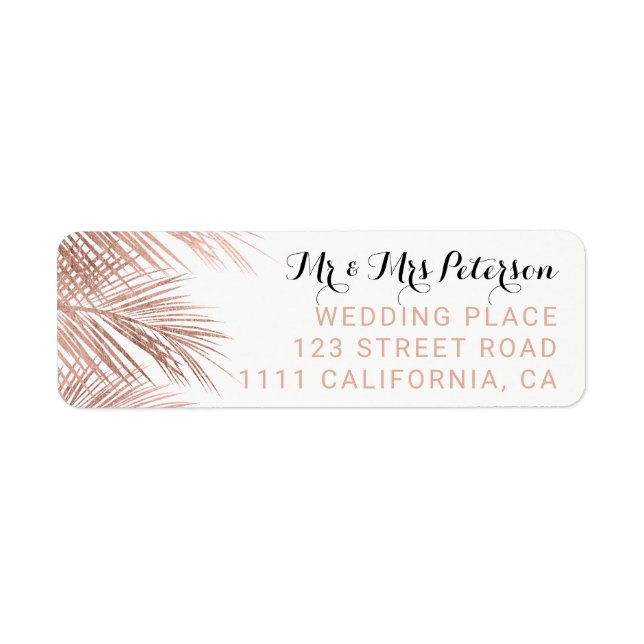 Modern faux rose gold palm tree elegant wedding (Front)