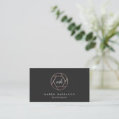 Modern Faux Rose Gold Photographer Monogram Logo Business Card (Standing Front)