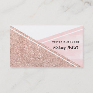 Modern faux rose gold pink watercolor block Makeup Business Card