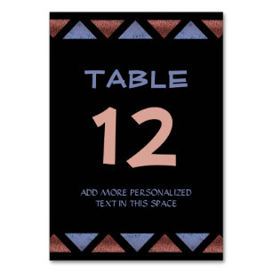 Modern Faux Rose Gold Slate Blue Triangles Custom Table Number