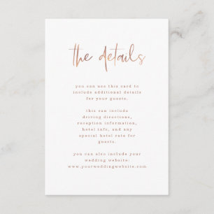 Modern Faux Rose Gold Wedding Guest Details Enclosure Card