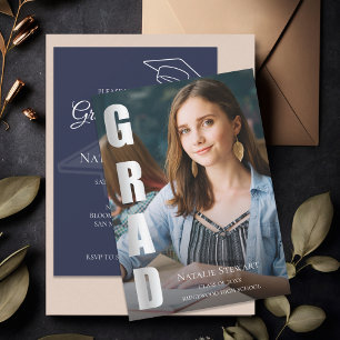 Modern Faux Silver Foil GRAD Photo Graduation Invitation