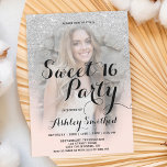 Modern faux silver glitter blush photo Sweet 16 Invitation<br><div class="desc">A modern,  pretty faux silver glitter shower ombre with pastel blush pink colour block Sweet 16 birthday party invitation with your custom photo with silver ombre pattern fading onto a blush pink background. Perfect for a princess Sweet sixteen,  perfect  for her,  the fashionista who loves modern pattern and glam</div>