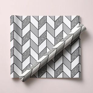 Modern Faux Silver Glitter Herringbone Chevron Wrapping Paper