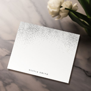 Modern faux silver glitter personalized Stationery Card
