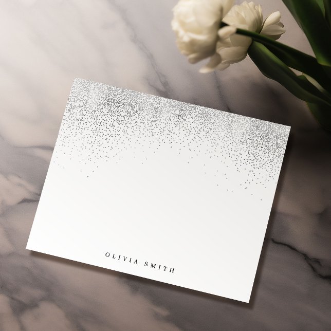 Modern faux silver glitter personalized Stationery Card (Modern faux silver glitter personalized Stationery Note Card)