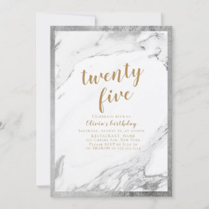 Modern faux silver marble 21st birthday party invitation
