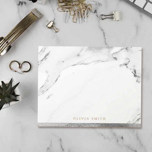 Modern faux silver marble personalized Stationery Thank You Card (Modern faux silver marble personalized Stationery Thank You Card)
