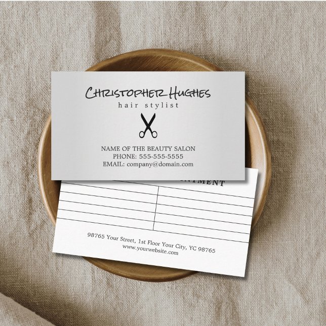 Modern Faux Silver Scissor Hair Appoitnment Appointment Card (Creator Uploaded)